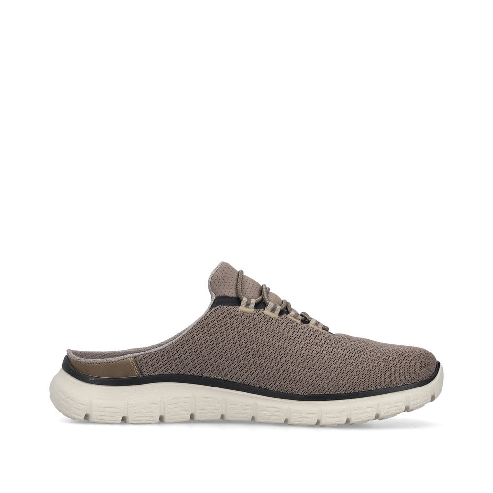 Sabots Rieker beiges pour homme B6681-64 avec bande élastique. Côté intérieur de la chaussure.