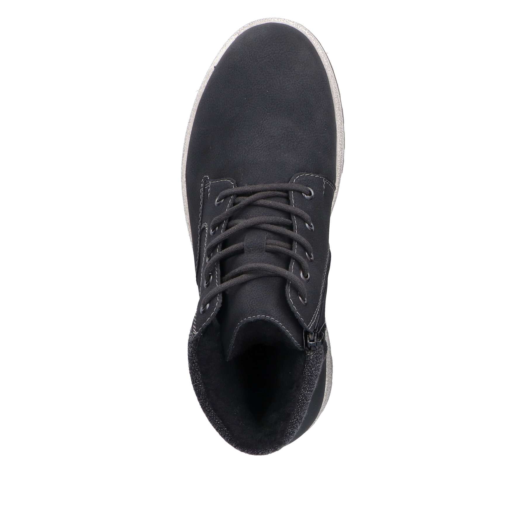 Asphaltschwarze Rieker Herren Schnürschuhe 30741-00 mit Schnürung und Reißverschluss. Schuh von oben