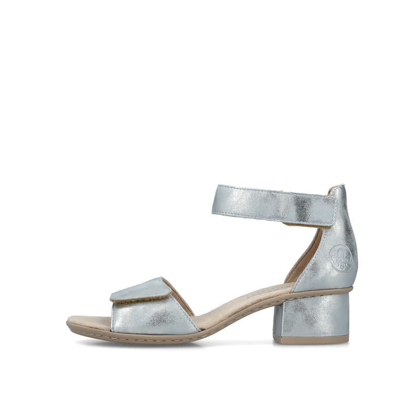 Blaue Rieker Riemchensandaletten 64960-12 mit einem Klettverschluss. Schuh Außenseite.