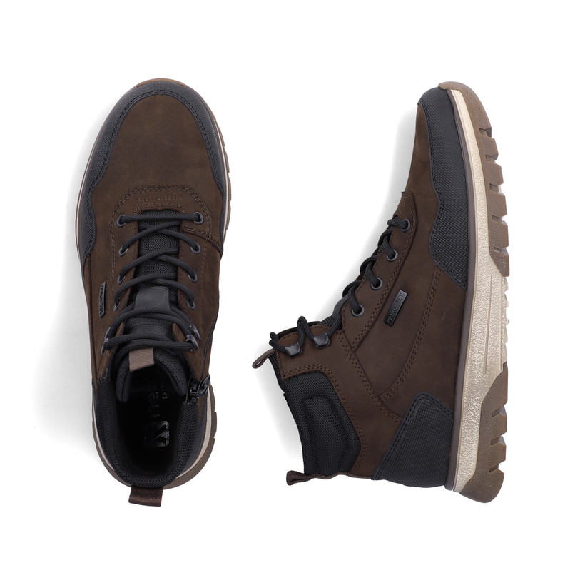 Schwarz-dunkelbraune Rieker Herren Schnürstiefel B9310-24 aus Rauleder. Schuh von oben, liegend.