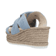 Blaue Rieker Damen Pantoletten 68789-10 mit dekorativer Schleife sowie Gummizug. Schuh von hinten.
