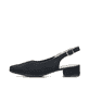 Schwarze Rieker Slingpumps 47060-00 mit Schnalle sowie einer leichten Sohle. Schuh Außenseite.