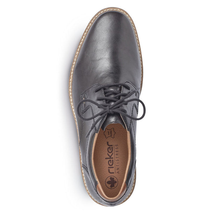 Schwarze Rieker Herren Schnürschuhe 13500-00 mit modernen Ziernähten. Schuh von oben.