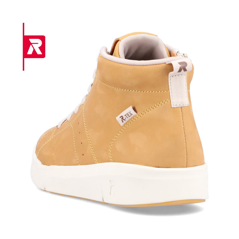 Gelbe Rieker Damen Sneaker High 41907-68 mit wasserabweisender TEX-Membran. Schuh von hinten.
