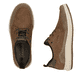 Braune Rieker Herren Slipper 16950-24 mit einem Gummizug sowie der Extraweite H. Schuh von oben, liegend.