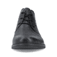 
Mitternachtsschwarze Rieker Herren Slipper 10330-00 mit einer robusten Profilsohle. Schuh von vorne.
