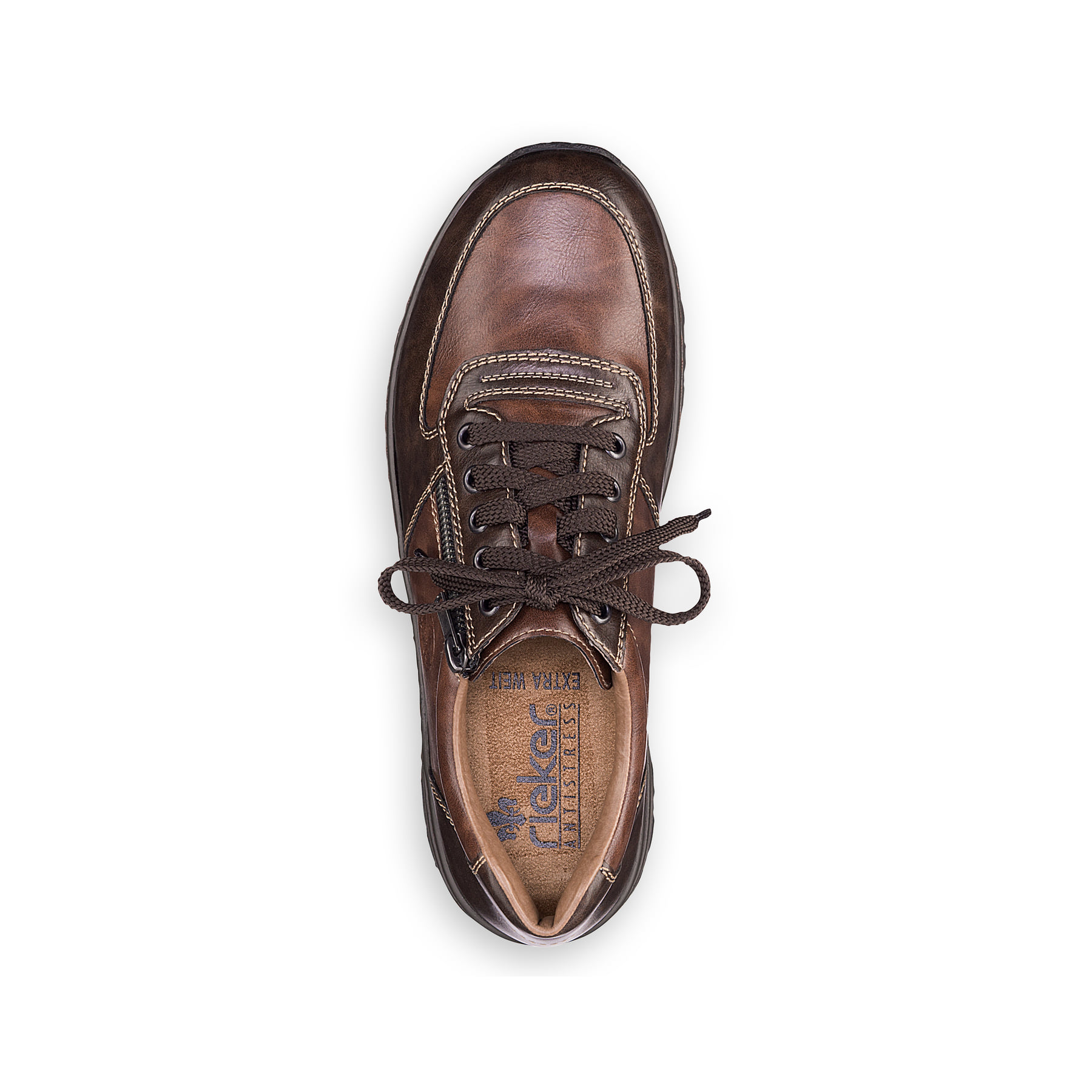 Chaussures à lacets Rieker marron hommes 03329-25 avec fermeture éclair. Chaussure vue de dessus.