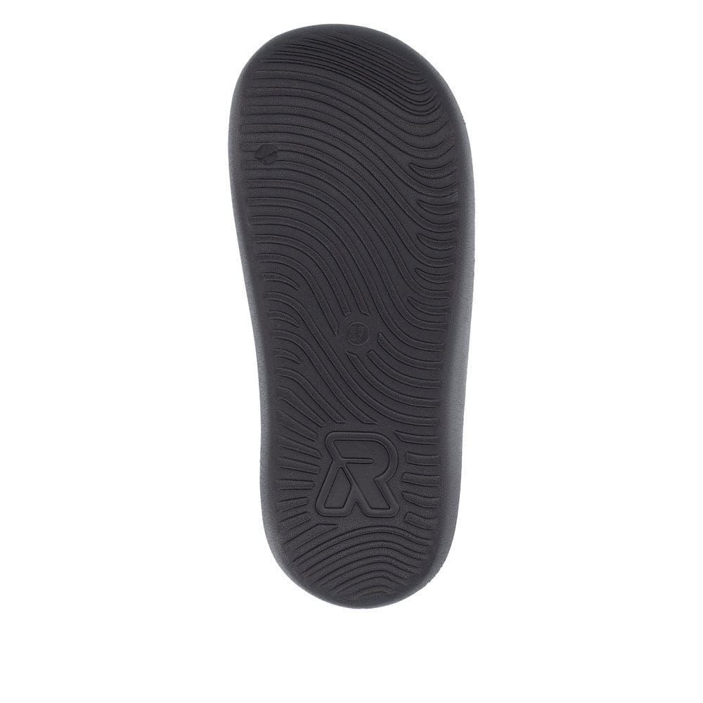 Schwarze Rieker Damen Pantoletten W3450-00 mit flexibler und ultraleichter Sohle. Schuh Laufsohle.