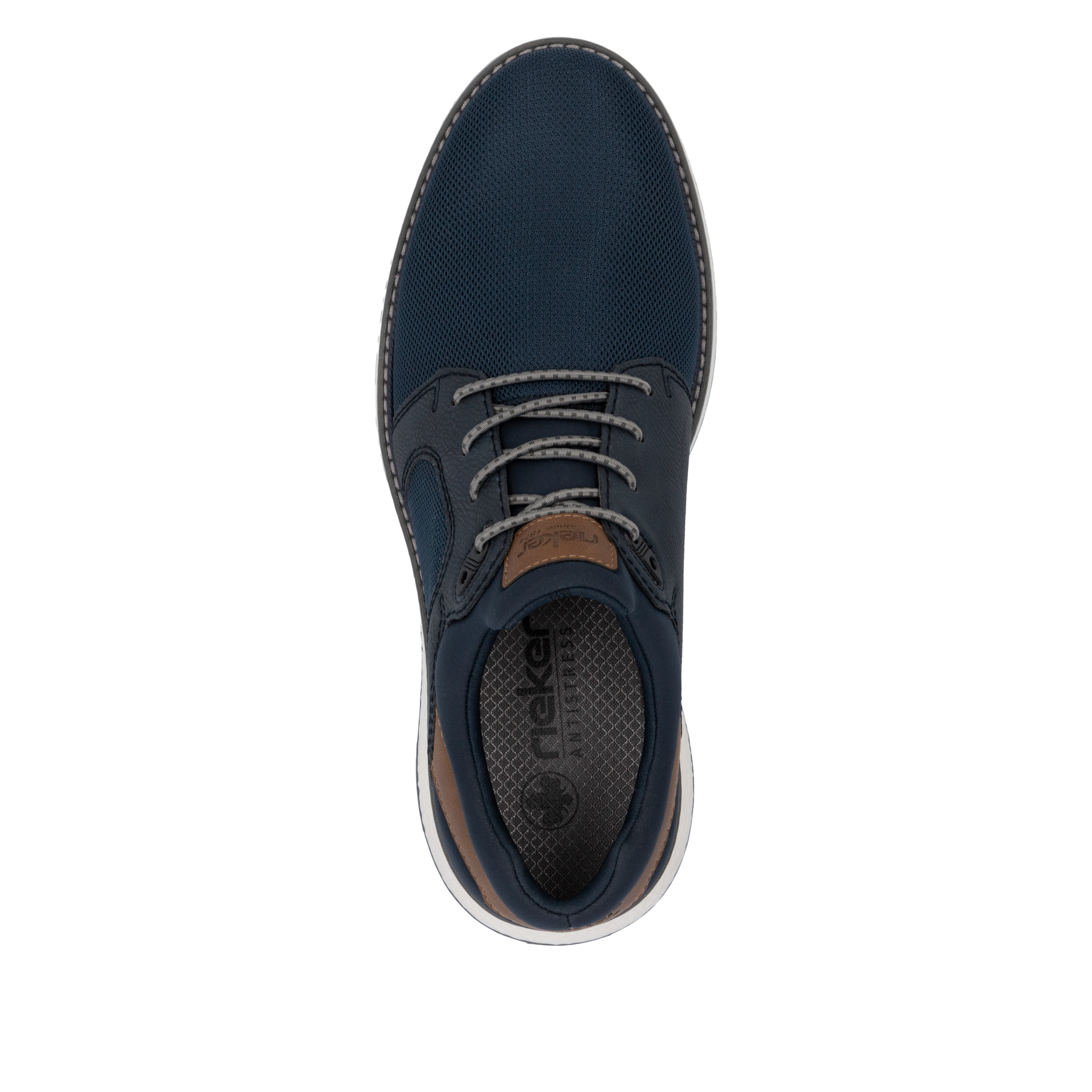 Blaue Rieker Herren Slipper 04452-14 mit einem Gummizug sowie Komfortweite G 1/2. Schuh von oben.