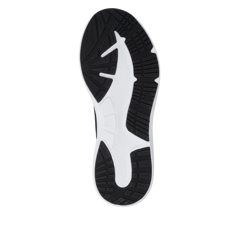 Schwarze Rieker Herren Sneaker Low U4102-00 mit Schnürung sowie abgesetztem Logo. Schuh Laufsohle.