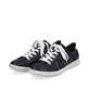 Marineblaue Rieker Damen Schnürschuhe N0910-14 mit Ziernähten. Schuhpaar seitlich schräg.