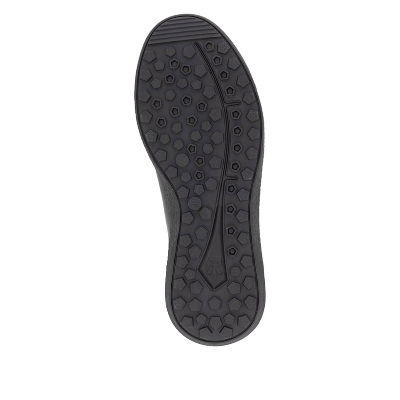 Baskets basses Rieker noires pour homme U1100-00 avec lacets. Semelle extérieure de la chaussure.