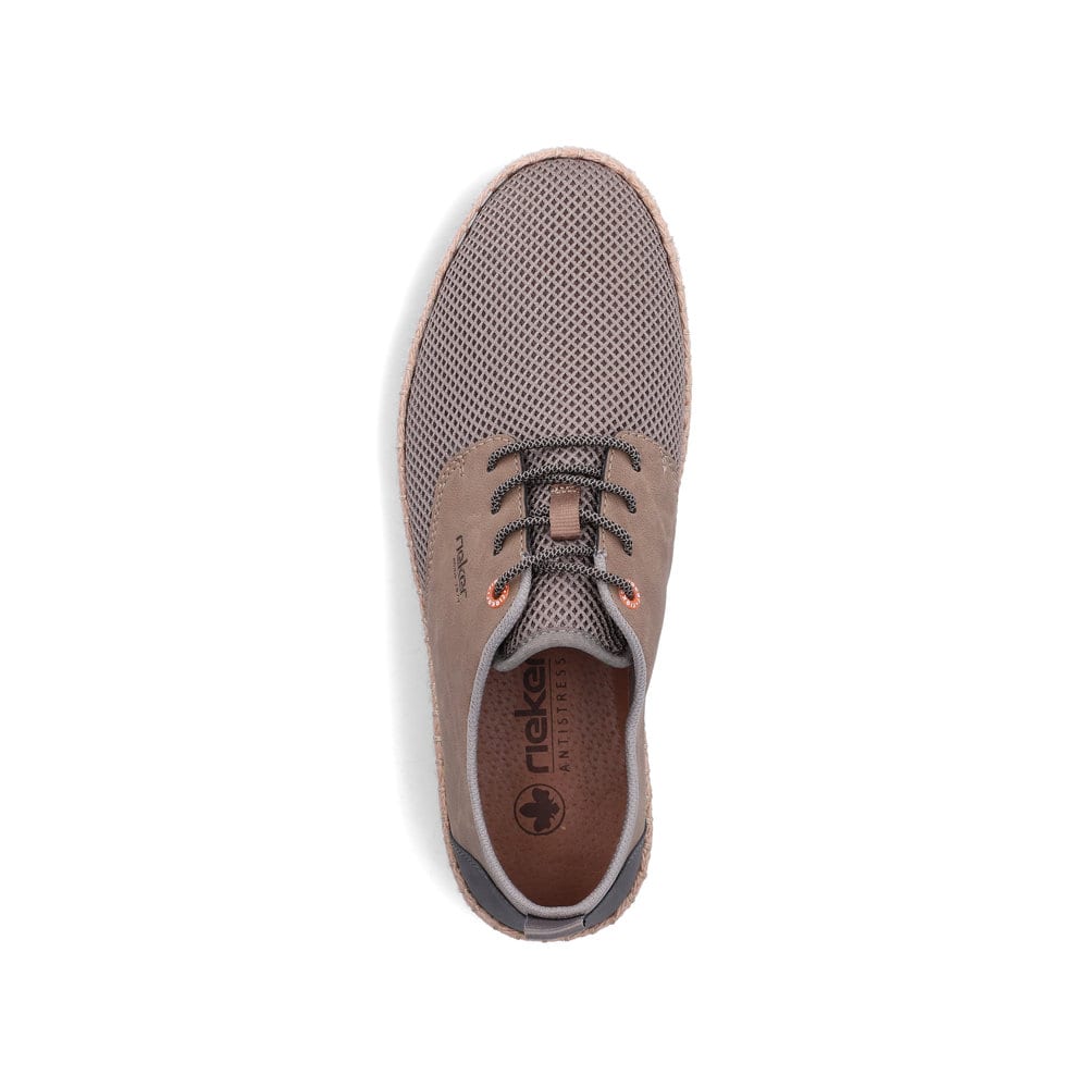 Beige Rieker Herren Schnürschuhe B2648-64 mit der Komfortweite G. Schuh von oben.