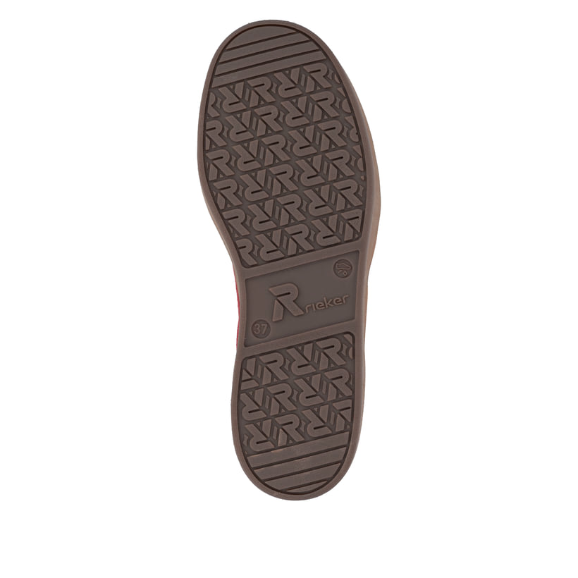 Baskets basses Rieker rouges pour femme W3700-35 avec lacets. Semelle extérieure de la chaussure.