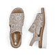 Beige Rieker Damen Sandalen V1246-62 mit Strasssteinen sowie einem Gummizug. Schuh von oben, liegend.