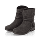 Asphaltgraue Rieker Damen Kurzstiefel Z6893-45 mit modischer Kordel. Schuhpaar seitlich schräg.