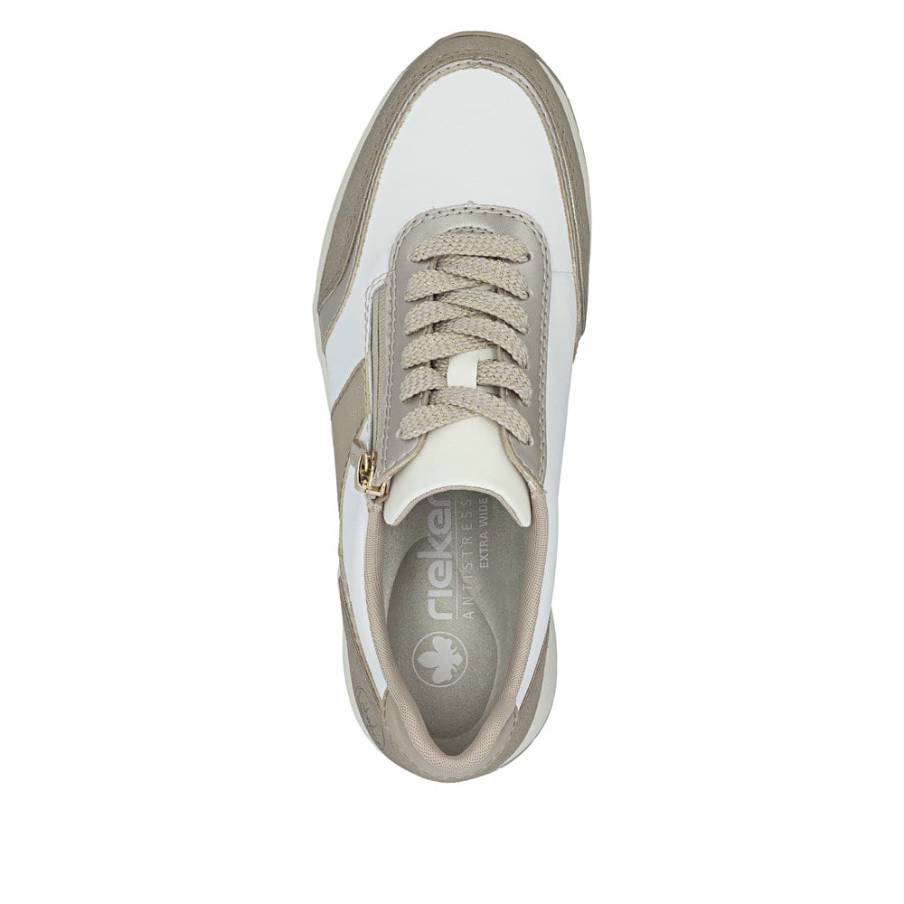 Chaussures à lacets Rieker blanches femme N9504-80 avec fermeture éclair. Chaussure vue de dessus.