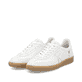 Weiße Rieker Damen Sneaker Low W2200-80 mit Schnürung sowie abriebfester Sohle. Schuhpaar seitlich schräg.