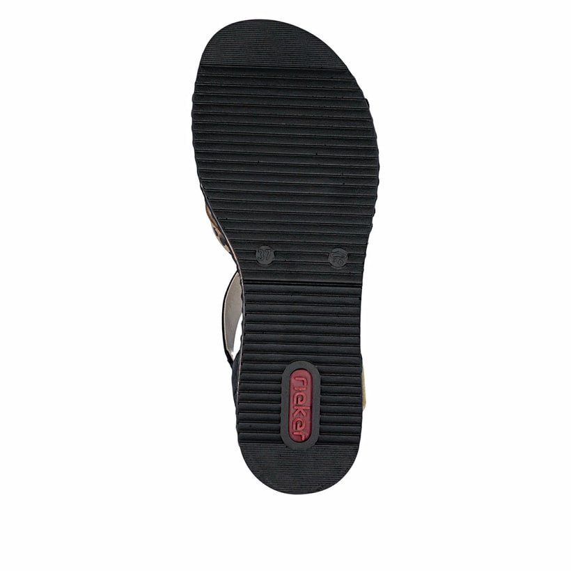 Mehrfarbige Rieker Keilsandaletten V3663-92 mit einem Klettverschluss. Schuh Laufsohle.