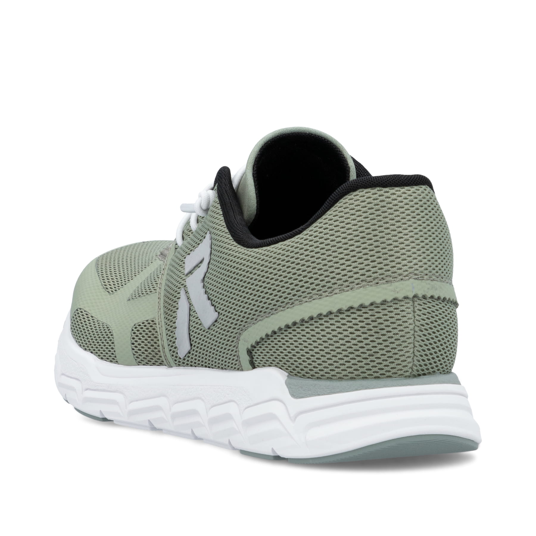 Grüne Rieker Damen Sneaker Low M9000-52 mit Gummischnürung sowie flexibler Sohle. Schuh von hinten.