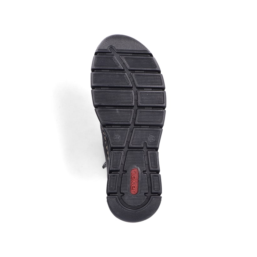 Schwarze Rieker Damen Schnürstiefel 55014-00 mit Deko-Reißverschluss. Schuh Laufsohle.