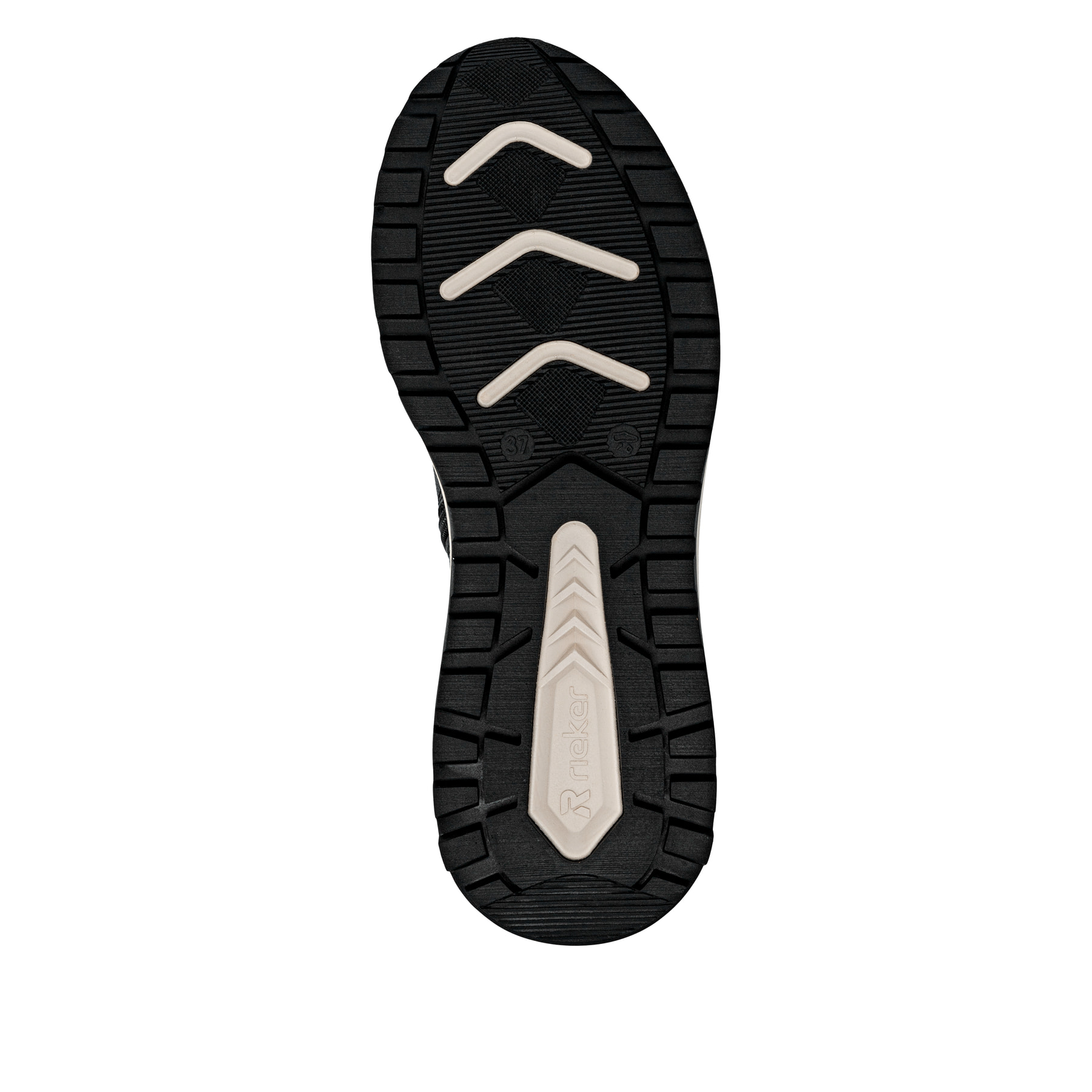 Schwarze Rieker Damen Schnürstiefel W2571-00 mit Reißverschluss sowie Fellkragen. Schuh Laufsohle.