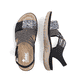 Schwarze Rieker Damen Trekkingsandalen 64889-00 mit einem Klettverschluss. Schuh von oben, liegend.