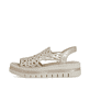 Beige Rieker Keilsandaletten V4941-60 mit Strasssteinen sowie einem Gummizug. Schuh Außenseite.