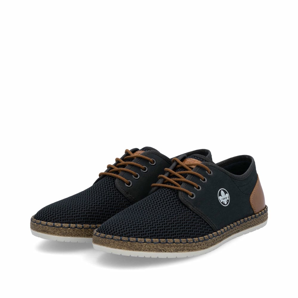 Blaue Rieker Herren Schnürschuhe B5249-14 mit der Komfortweite G 1/2. Schuhpaar seitlich schräg.