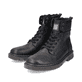 
Graphitschwarze Rieker Herren Schnürstiefel 31602-00 mit einer robusten Profilsohle. Schuhpaar schräg.