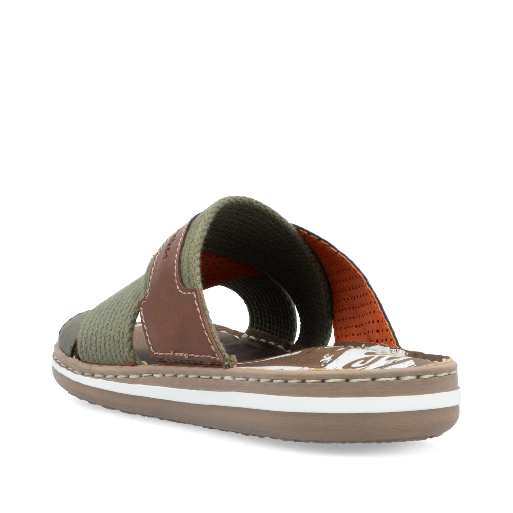 Grüne Rieker Herren Pantoletten 21066-54 mit der Komfortweite G. Schuh von hinten.