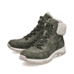 Grüne Rieker Damen Schnürstiefel M9610-54 mit wasserabweisender TEX-Membran. Schuhpaar seitlich schräg.