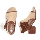Braune Rieker Damen Sandaletten 64694-24 mit dekorativer Blume. Schuh von oben, liegend.