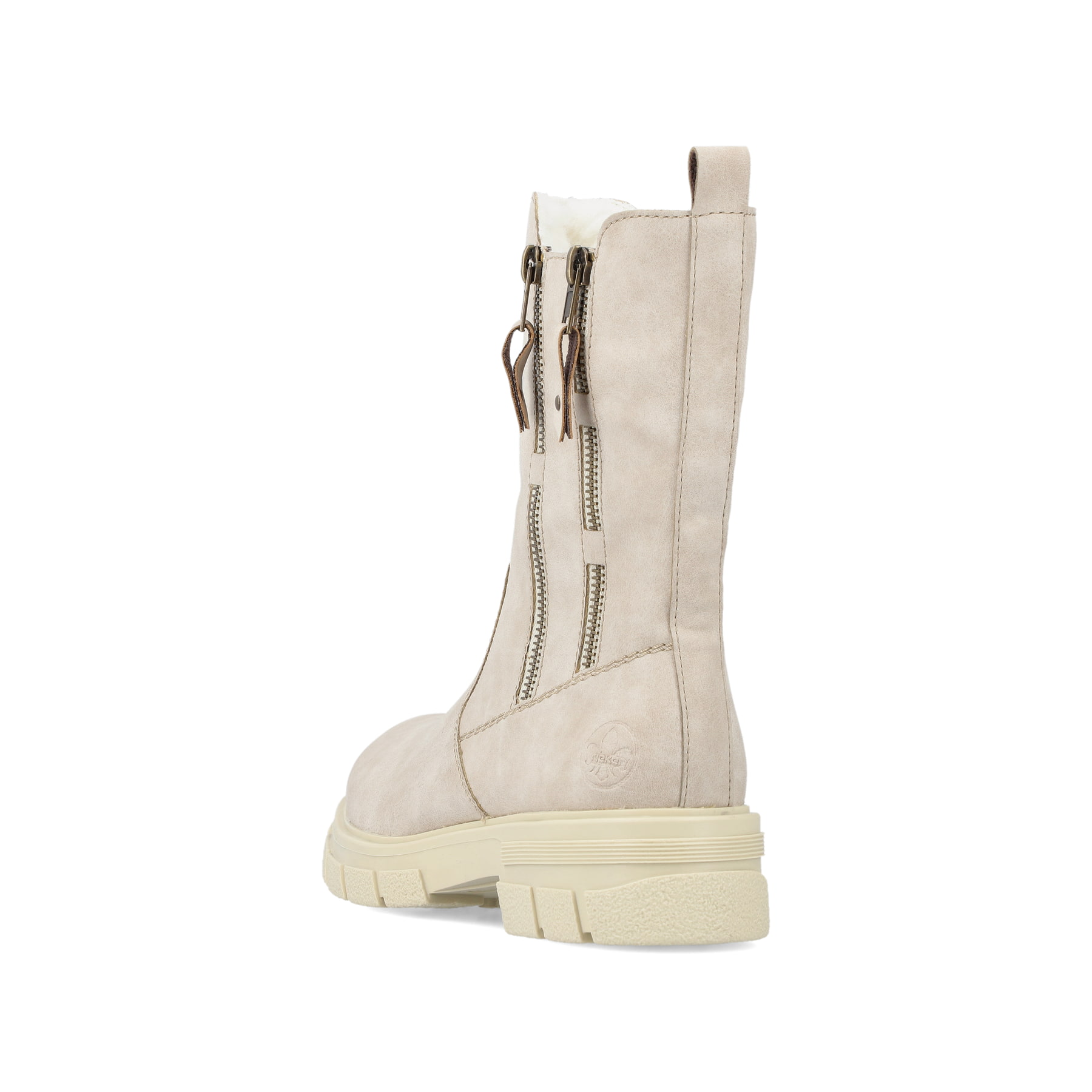 Nachtschwarze Rieker Damen Biker Boots Z9133-00 mit Schnürung und Reißverschluss. Schuh seitlich schräg