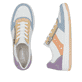 Mehrfarbige vegane Rieker Damen Sneaker Low M5520-91 mit einem Reißverschluss. Schuh von oben, liegend.