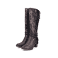 Brombeerfarbene Rieker Damen Hochschaftstiefel 96059-90 mit floralem Aufdruck. Schuhpaar seitlich schräg.