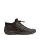 Dunkelbraune Rieker Damen Kurzstiefel 52557-25 mit einem Reißverschluss. Schuh Innenseite.
