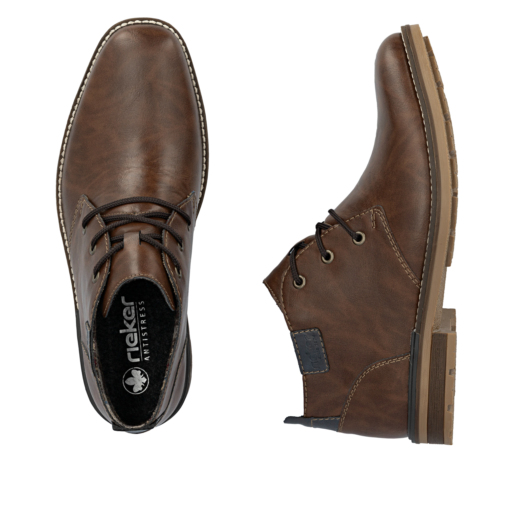 Hellbraune Rieker Herren Schnürschuhe B1340-22 mit der Komfortweite G 1/2. Schuh von oben, liegend.