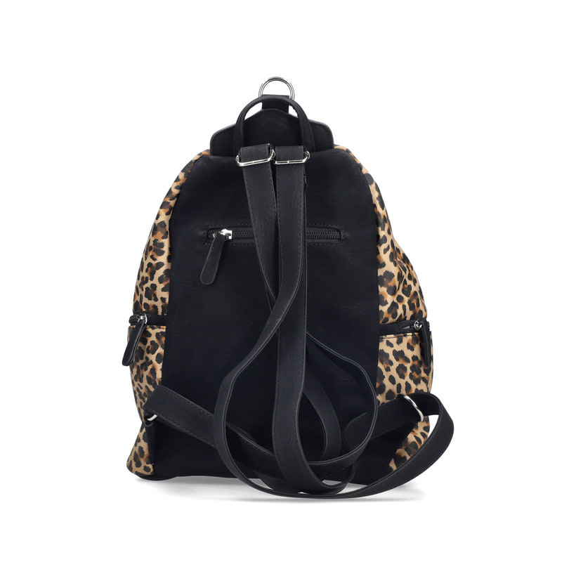 Sac à dos Rieker H1055-97 en imprimé animalierier avec fermeture éclair et compartiment arrière. Côté gauche.