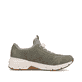 Grüngraue Rieker Damen Slipper 48163-52 mit Gummizug sowie einer robusten Profilsohle. Schuh Innenseite