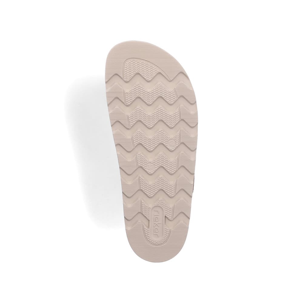 Mules Rieker beiges pour femme V3164-62 en cuir velours avec boucles. Semelle extérieure de la chaussure.
