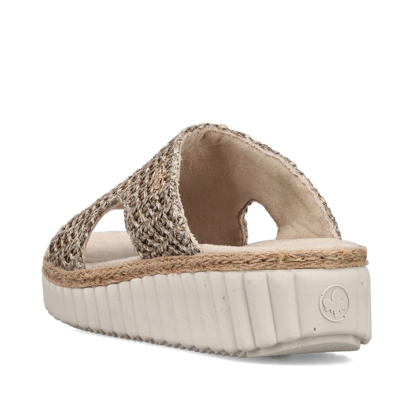 Beige vegane Rieker Damen Pantoletten 69280-60 mit der Extraweite H. Schuh von hinten.