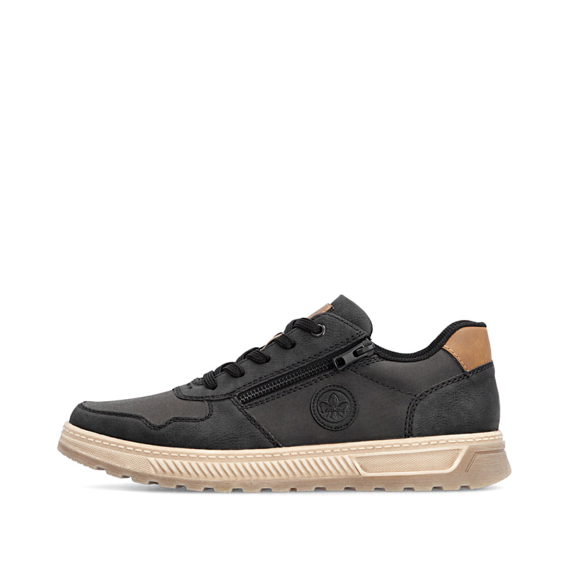Baskets basses Rieker noires pour hommes 37029-01 avec fermeture éclair. Côté extérieur de la chaussure.