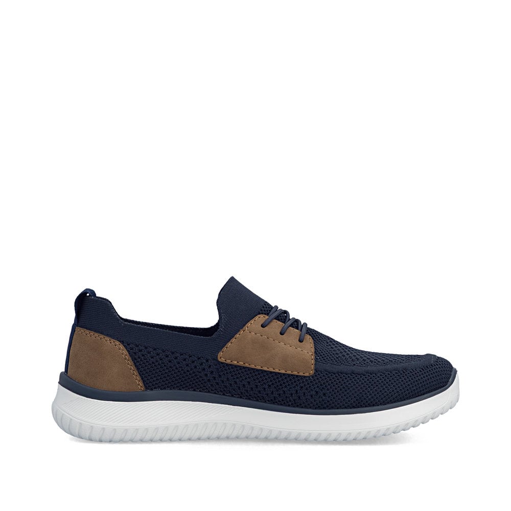 Blaue Rieker Herren Slipper B9656-14 mit einem Gummizug sowie Komfortweite G 1/2. Schuh Innenseite.