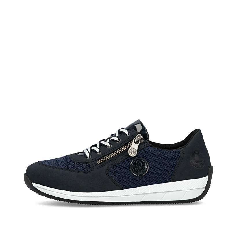 Blaue Rieker Damen Sneaker Low N1111-14 mit einem Reißverschluss. Schuh Außenseite.