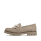 Mocassins Rieker beiges pour femmes 45561-60 avec éléments décoratifs. Côté extérieur de la chaussure.
