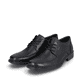 
Mitternachtsschwarze Rieker Herren Schnürschuhe B0013-00 mit einer leichten Sohle. Schuhpaar schräg.