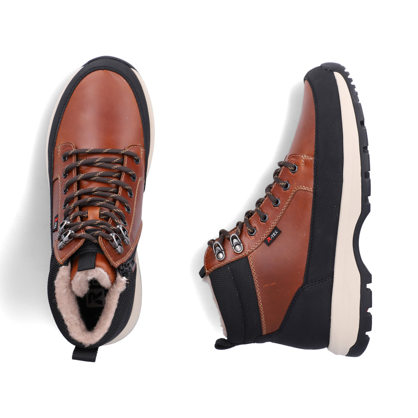 Braune Rieker Herren Schnürstiefel U1674-24 aus Glattleder. Schuh von oben, liegend.