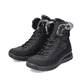 
Nachtschwarze Rieker Damen Schnürstiefel L7742-00 mit Schnürung und Reißverschluss. Schuhpaar schräg.