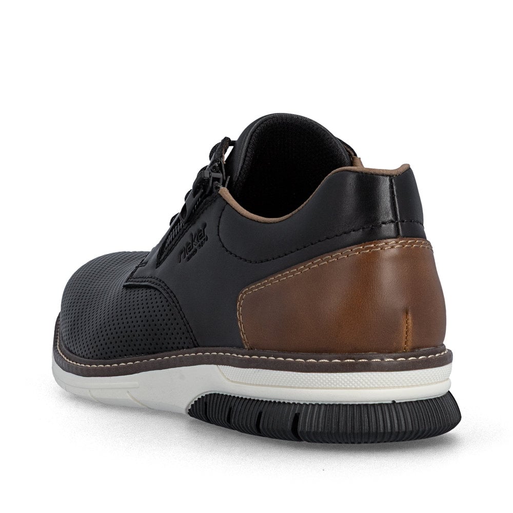 Schwarze Rieker Herren Schnürschuhe 14412-00 aus Glattleder mit Reißverschluss. Schuh von hinten.